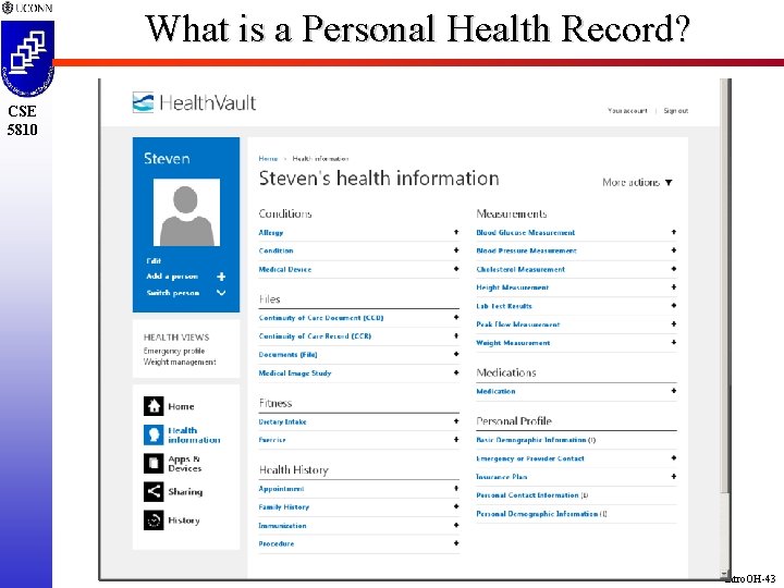 What is a Personal Health Record? CSE 5810 Intro. OH-43 