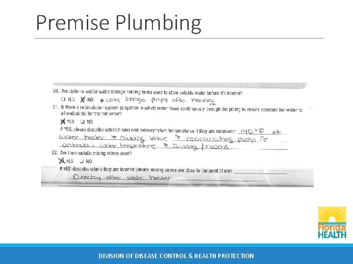 Premise Plumbing DIVISION OF DISEASE CONTROL & HEALTH PROTECTION 