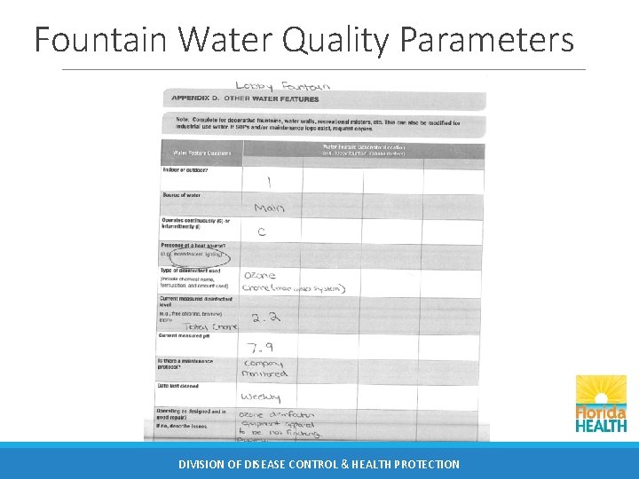 Fountain Water Quality Parameters DIVISION OF DISEASE CONTROL & HEALTH PROTECTION 