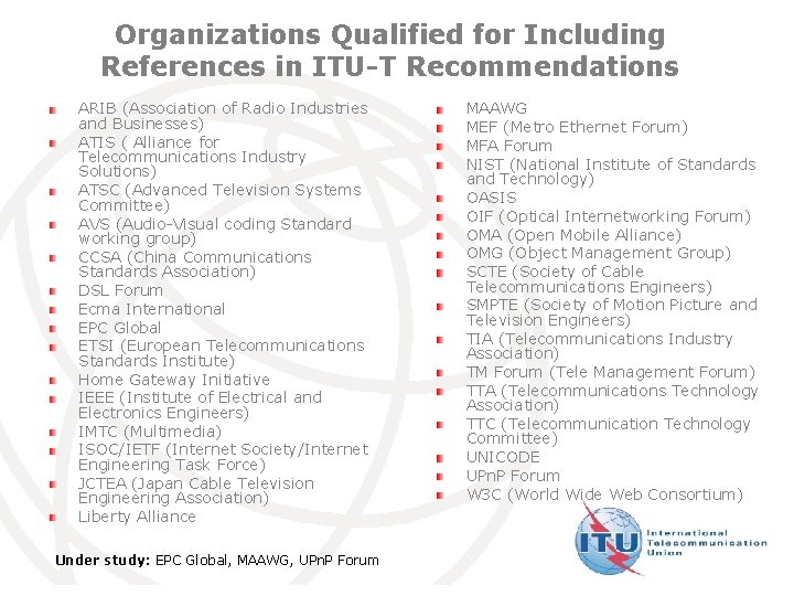 Organizations Qualified for Including References in ITU-T Recommendations ARIB (Association of Radio Industries and