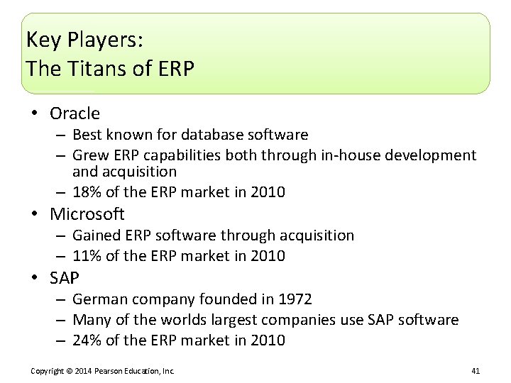 Key Players: The Titans of ERP • Oracle – Best known for database software