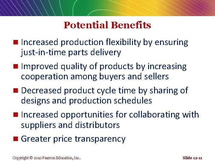 Potential Benefits Increased production flexibility by ensuring just-in-time parts delivery n Improved quality of