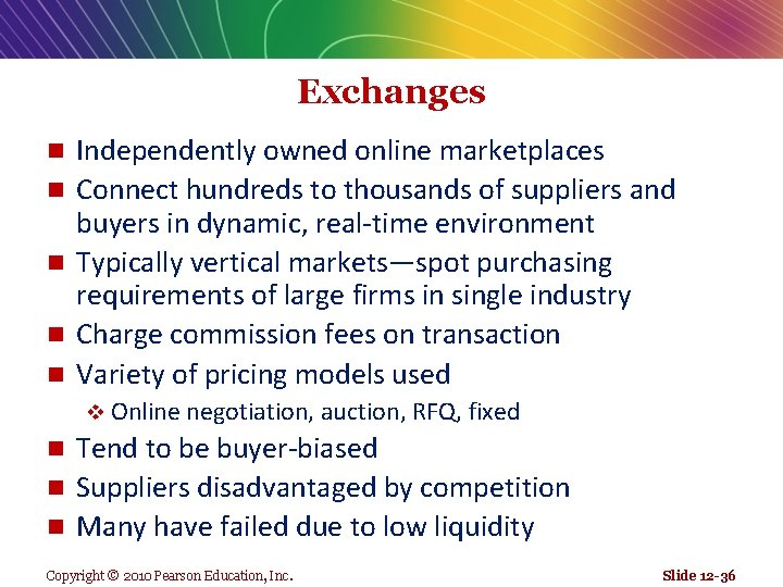 Exchanges n n n Independently owned online marketplaces Connect hundreds to thousands of suppliers