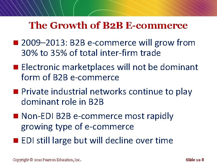 The Growth of B 2 B E-commerce 2009– 2013: B 2 B e-commerce will