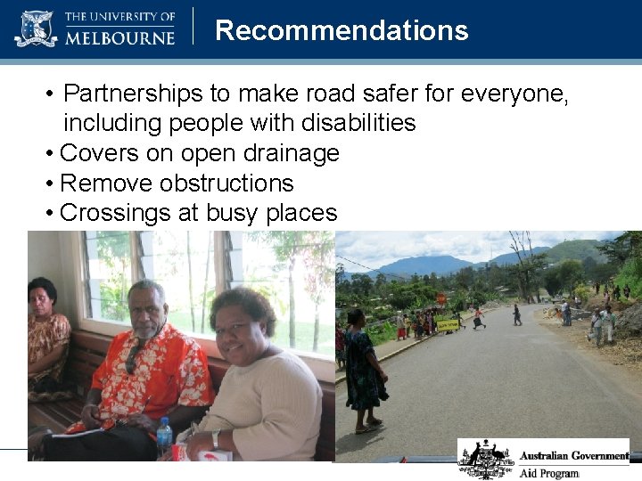 Recommendations • Partnerships to make road safer for everyone, including people with disabilities •