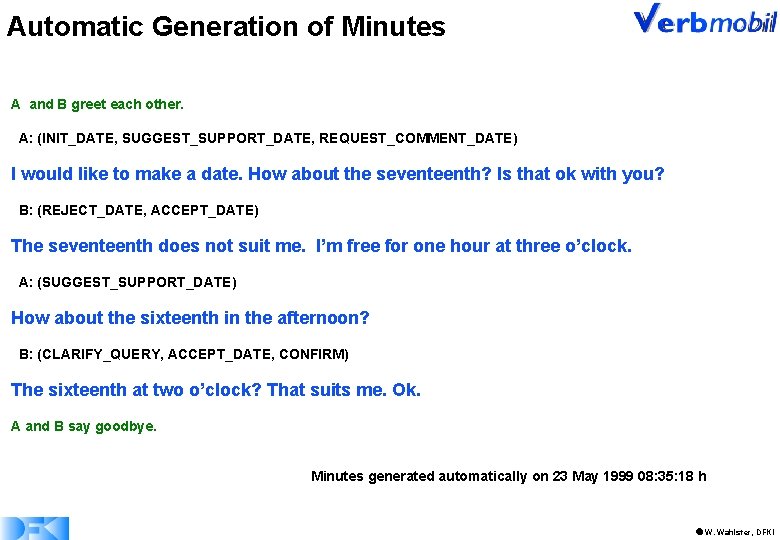Automatic Generation of Minutes A and B greet each other. A: (INIT_DATE, SUGGEST_SUPPORT_DATE, REQUEST_COMMENT_DATE)