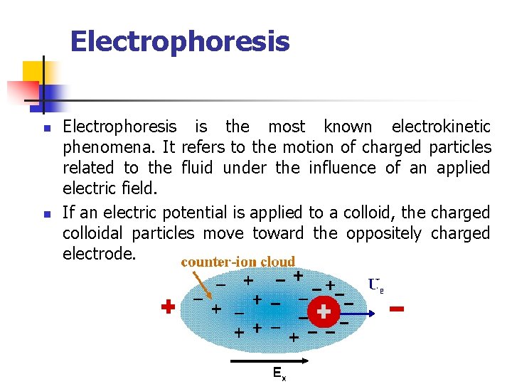 Electrophoresis n n Electrophoresis is the most known electrokinetic phenomena. It refers to the