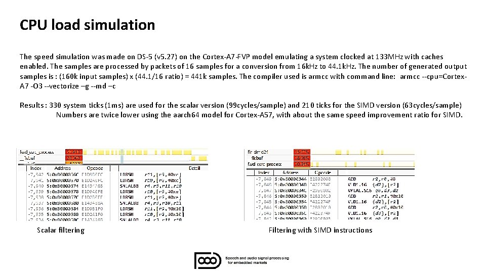 CPU load simulation The speed simulation was made on DS-5 (v 5. 27) on