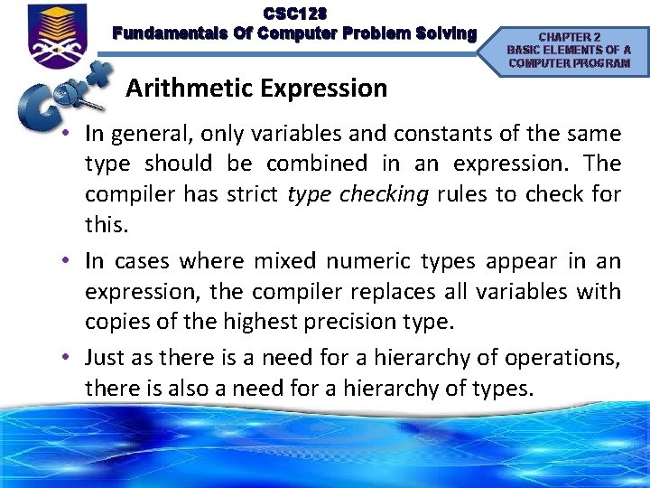 CSC 128 Fundamentals Of Computer Problem Solving Arithmetic Expression CHAPTER 2 BASIC ELEMENTS OF