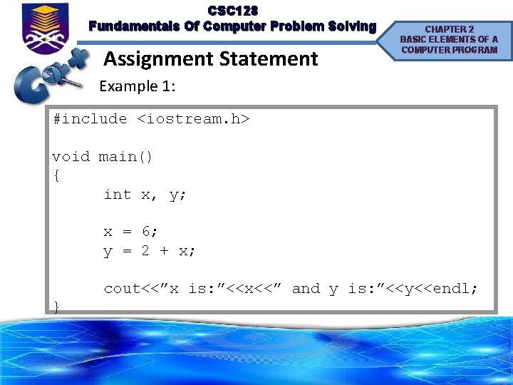 CSC 128 Fundamentals Of Computer Problem Solving Assignment Statement CHAPTER 2 BASIC ELEMENTS OF