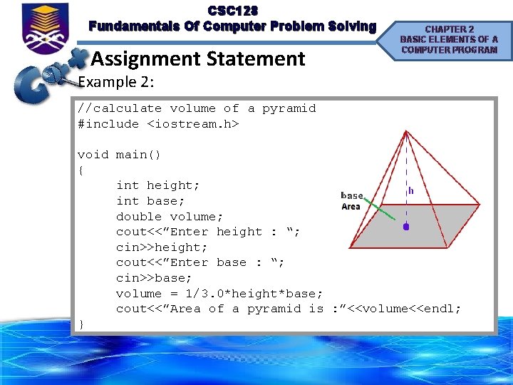 CSC 128 Fundamentals Of Computer Problem Solving Assignment Statement CHAPTER 2 BASIC ELEMENTS OF