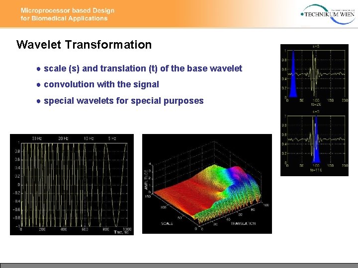 Wavelet Transformation ● scale (s) and translation (t) of the base wavelet ● convolution