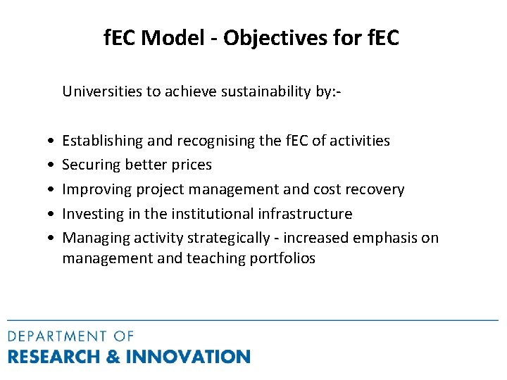 f. EC Model - Objectives for f. EC Universities to achieve sustainability by: -