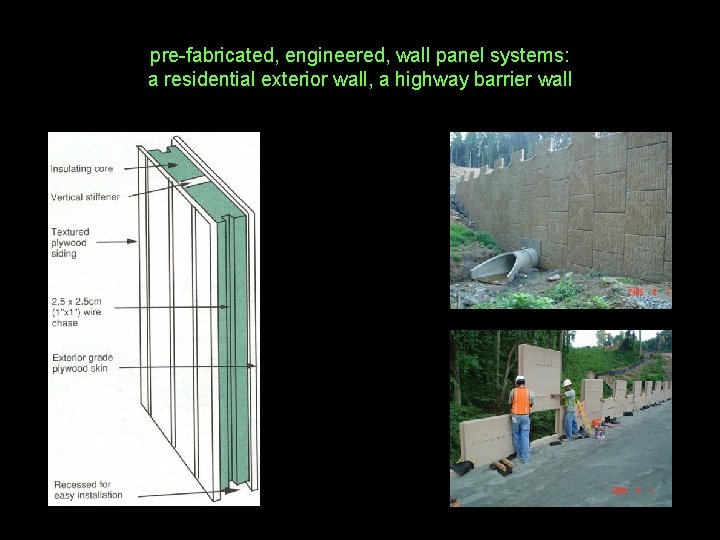 pre-fabricated, engineered, wall panel systems: a residential exterior wall, a highway barrier wall 