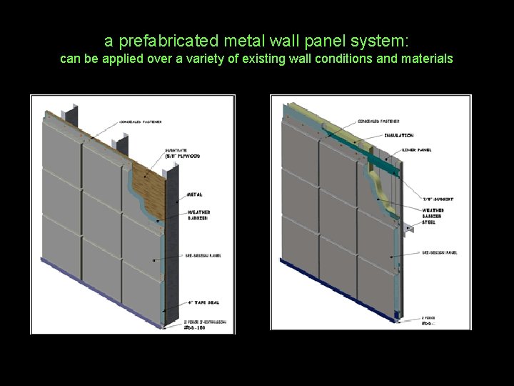 a prefabricated metal wall panel system: can be applied over a variety of existing