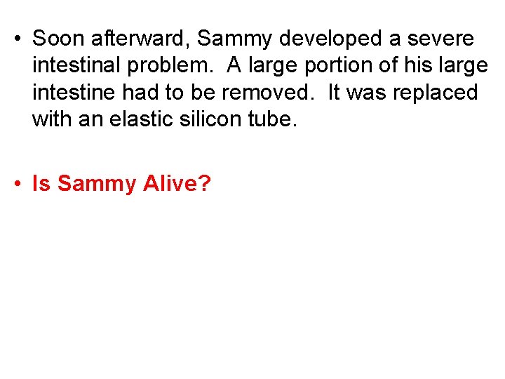  • Soon afterward, Sammy developed a severe intestinal problem. A large portion of