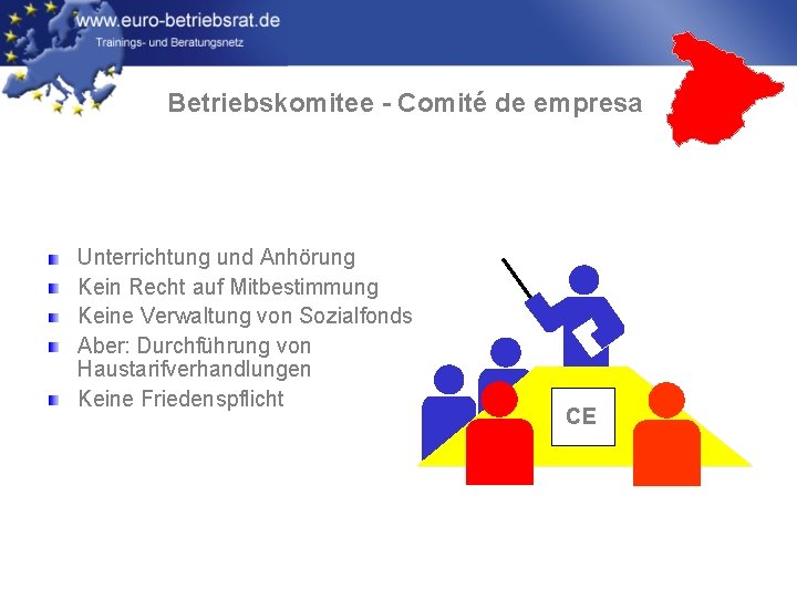 Betriebskomitee - Comité de empresa Unterrichtung und Anhörung Kein Recht auf Mitbestimmung Keine Verwaltung