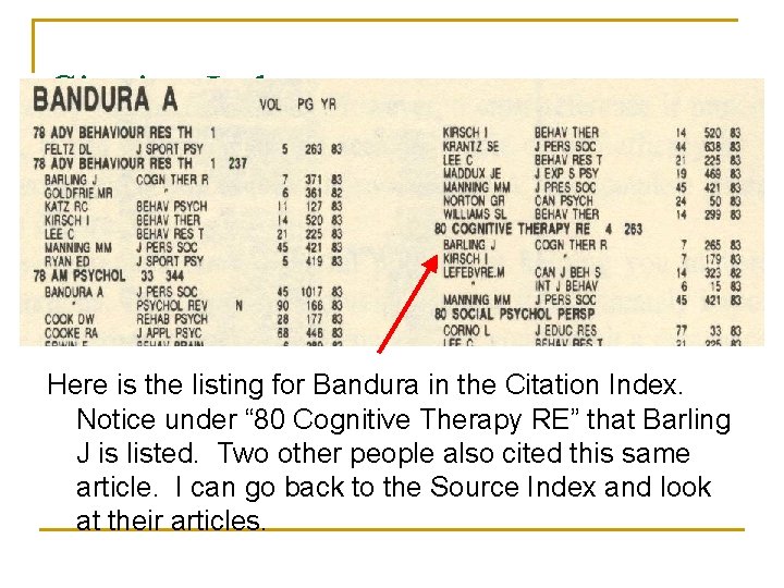 Citation Index Here is the listing for Bandura in the Citation Index. Notice under