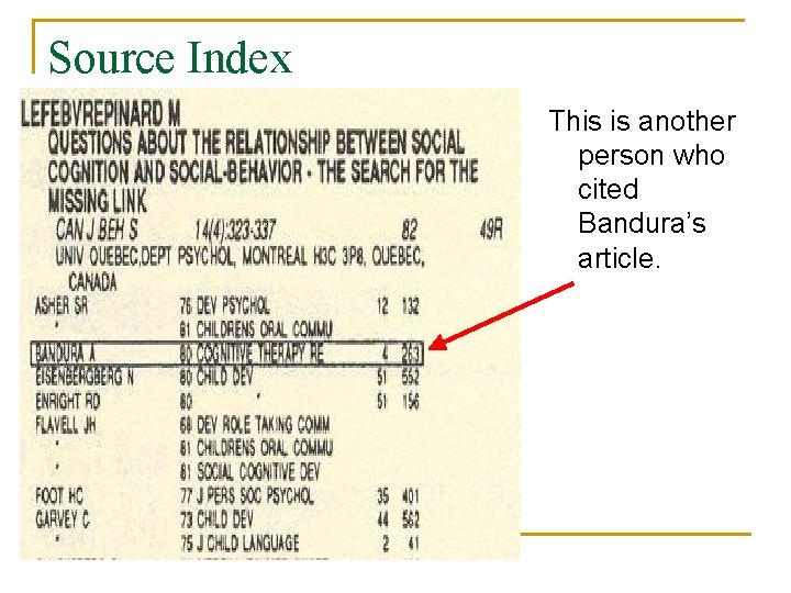 Source Index This is another person who cited Bandura’s article. 