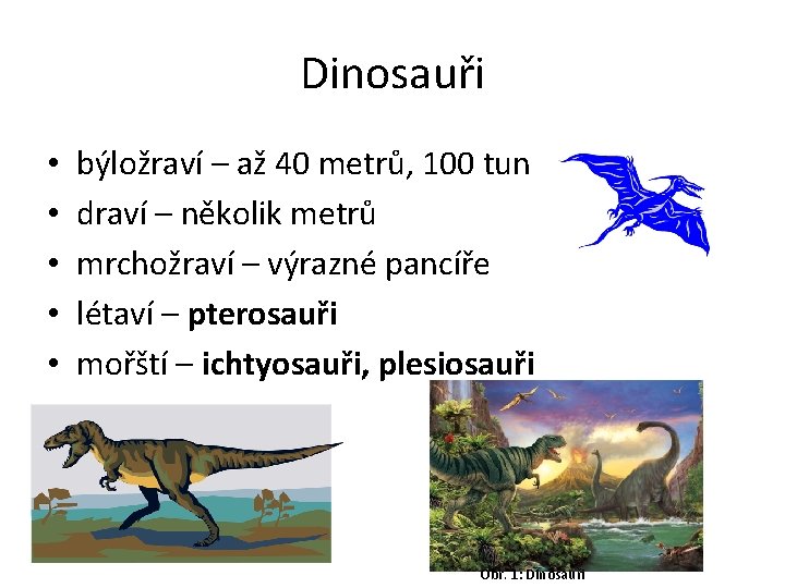 Dinosauři • • • býložraví – až 40 metrů, 100 tun draví – několik