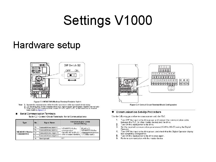 Settings V 1000 Hardware setup 
