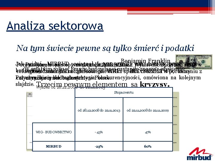 Analiza sektorowa Na tym świecie pewne są tylko śmierć i podatki Benjamin Franklin Jak