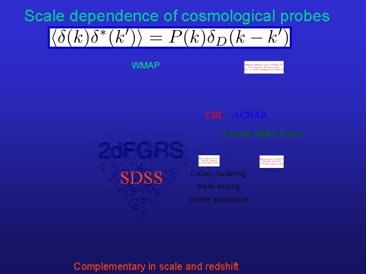 Scale dependence of cosmological probes WMAP CBI ACBAR Lyman alpha forest SDSS Galaxy clustering