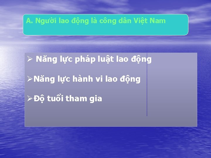 A. Người lao động là công dân Việt Nam Ø Năng lực pháp luật