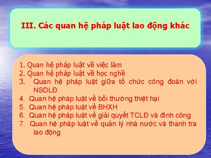 III. Các quan hệ pháp luật lao động khác 1. Quan hệ pháp luật