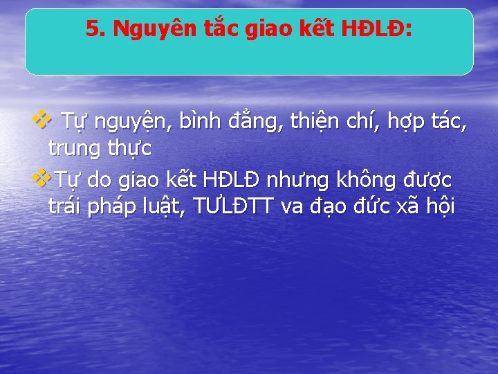 5. Nguyên tắc giao kết HĐLĐ: v Tự nguyện, bình đẳng, thiện chí, hợp