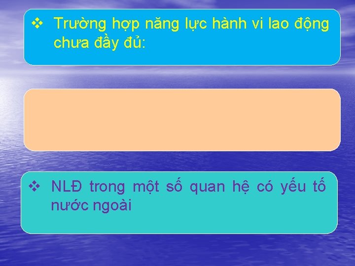 v Trường hợp năng lực hành vi lao động chưa đầy đủ: v NLĐ