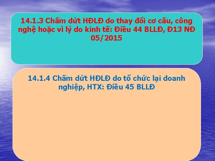 14. 1. 3 Chấm dứt HĐLĐ do thay đổi cơ cấu, công nghệ hoặc