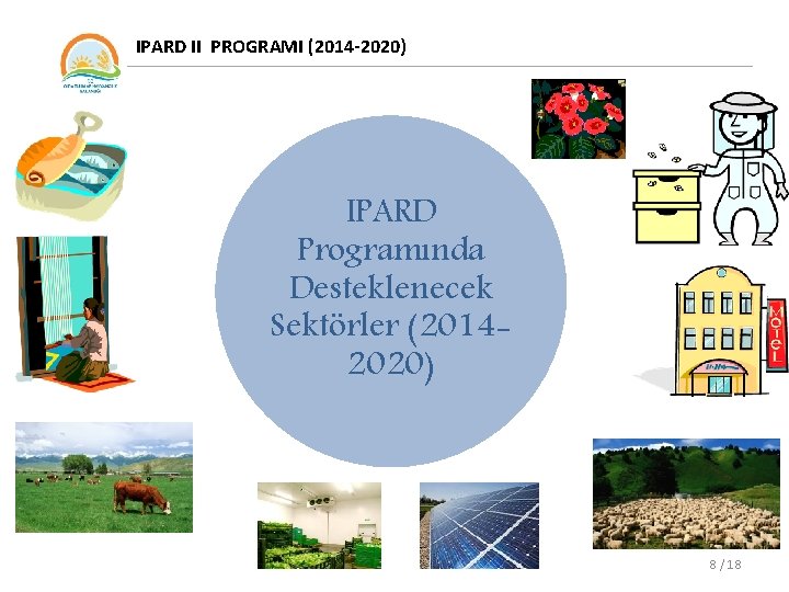 IPARD II PROGRAMI (2014 -2020) IPARD Programında Desteklenecek Sektörler (20142020) 8 / 18 