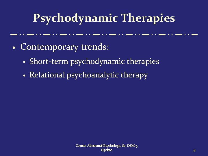 Psychodynamic Therapies · Contemporary trends: · Short-term psychodynamic therapies · Relational psychoanalytic therapy Comer,