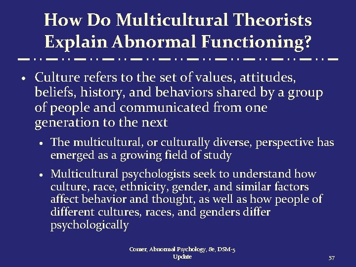 How Do Multicultural Theorists Explain Abnormal Functioning? · Culture refers to the set of
