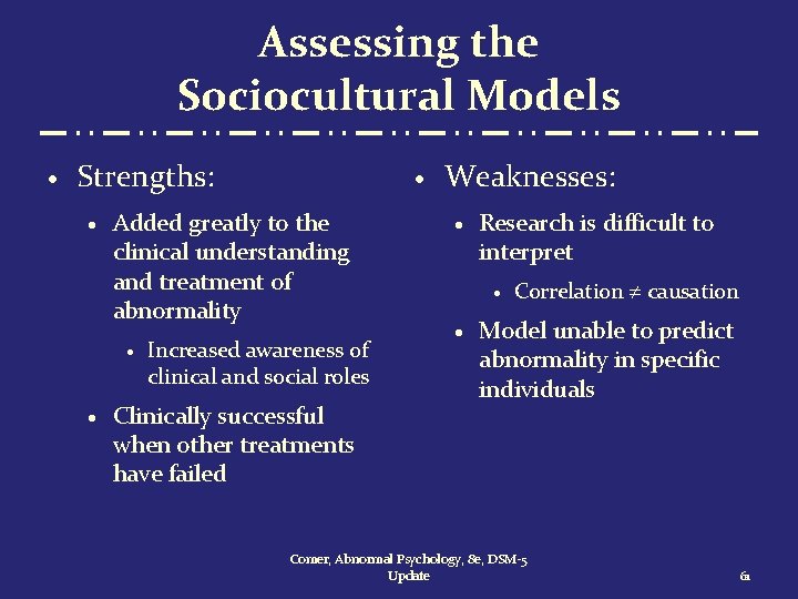 Assessing the Sociocultural Models · Strengths: · Added greatly to the clinical understanding and