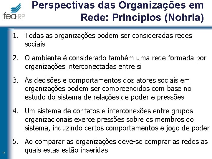 Perspectivas das Organizações em Rede: Princípios (Nohria) 1. Todas as organizações podem ser consideradas