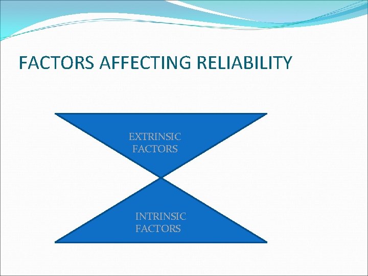 FACTORS AFFECTING RELIABILITY EXTRINSIC FACTORS INTRINSIC FACTORS 