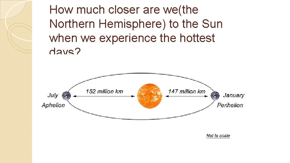How much closer are we(the Northern Hemisphere) to the Sun when we experience the