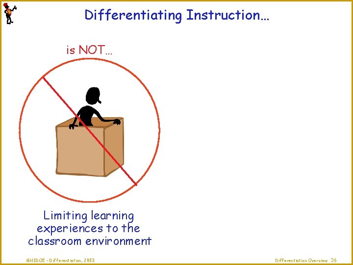 Differentiating Instruction… is NOT… Limiting learning experiences to the classroom environment ©HIDOE - Differentiation,