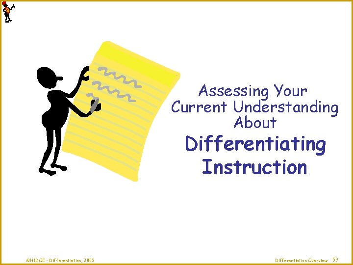 Assessing Your Current Understanding About Differentiating Instruction ©HIDOE - Differentiation, 2003 Differentiation Overview 59