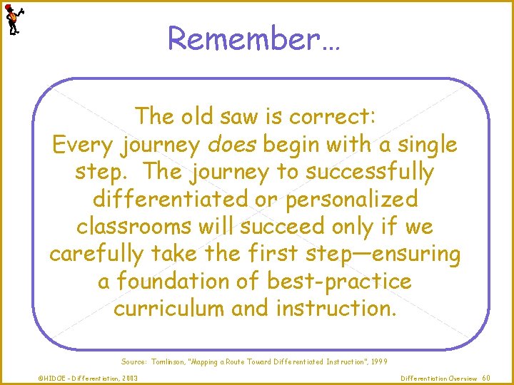 Remember… The old saw is correct: Every journey does begin with a single step.
