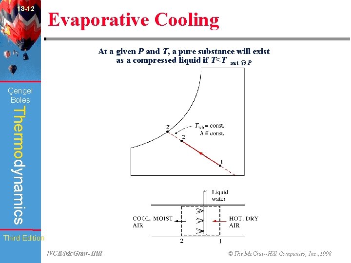 13 -12 Evaporative Cooling At a given P and T, a pure substance will