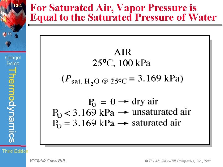13 -4 For Saturated Air, Vapor Pressure is Equal to the Saturated Pressure of