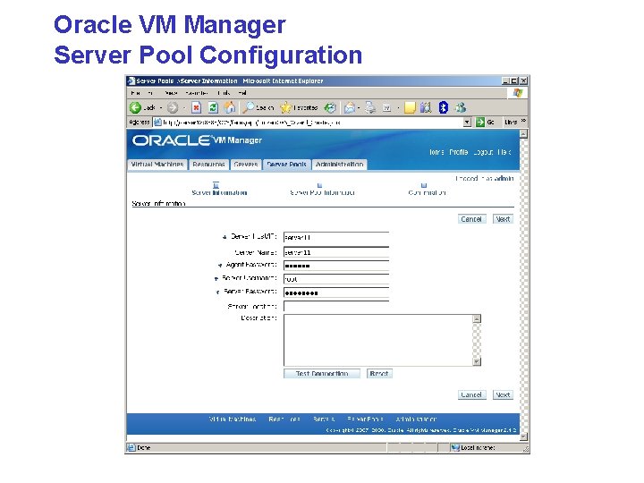 Oracle VM Manager Server Pool Configuration 