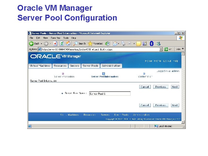 Oracle VM Manager Server Pool Configuration 