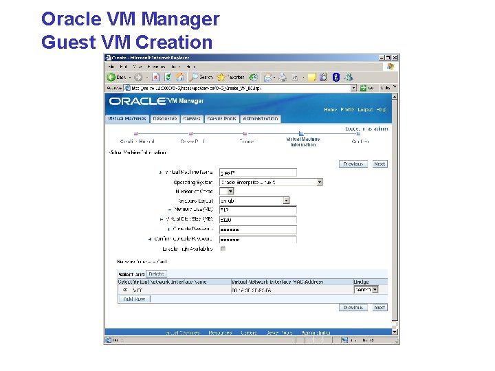 Oracle VM Manager Guest VM Creation 