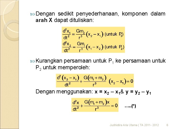 Dengan sedikit penyederhanaan, komponen dalam arah X dapat dituliskan: Kurangkan persamaan untuk P Dengan sedikit penyederhanaan, komponen dalam arah X dapat dituliskan: Kurangkan persamaan untuk P