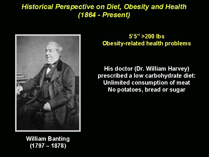 Historical Perspective on Diet, Obesity and Health (1864 - Present) 5’ 5” >200 lbs