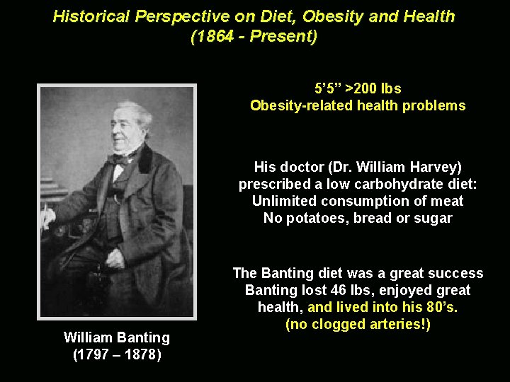 Historical Perspective on Diet, Obesity and Health (1864 - Present) 5’ 5” >200 lbs